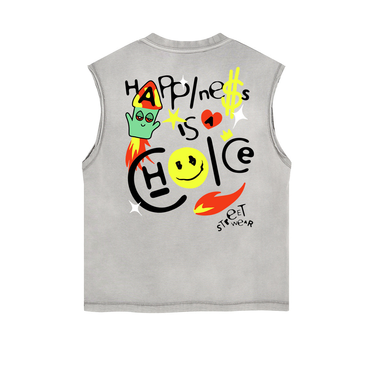 Frayed-Hem Street Art Graffiti Tank Top