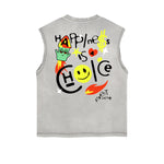 Frayed-Hem Street Art Graffiti Tank Top