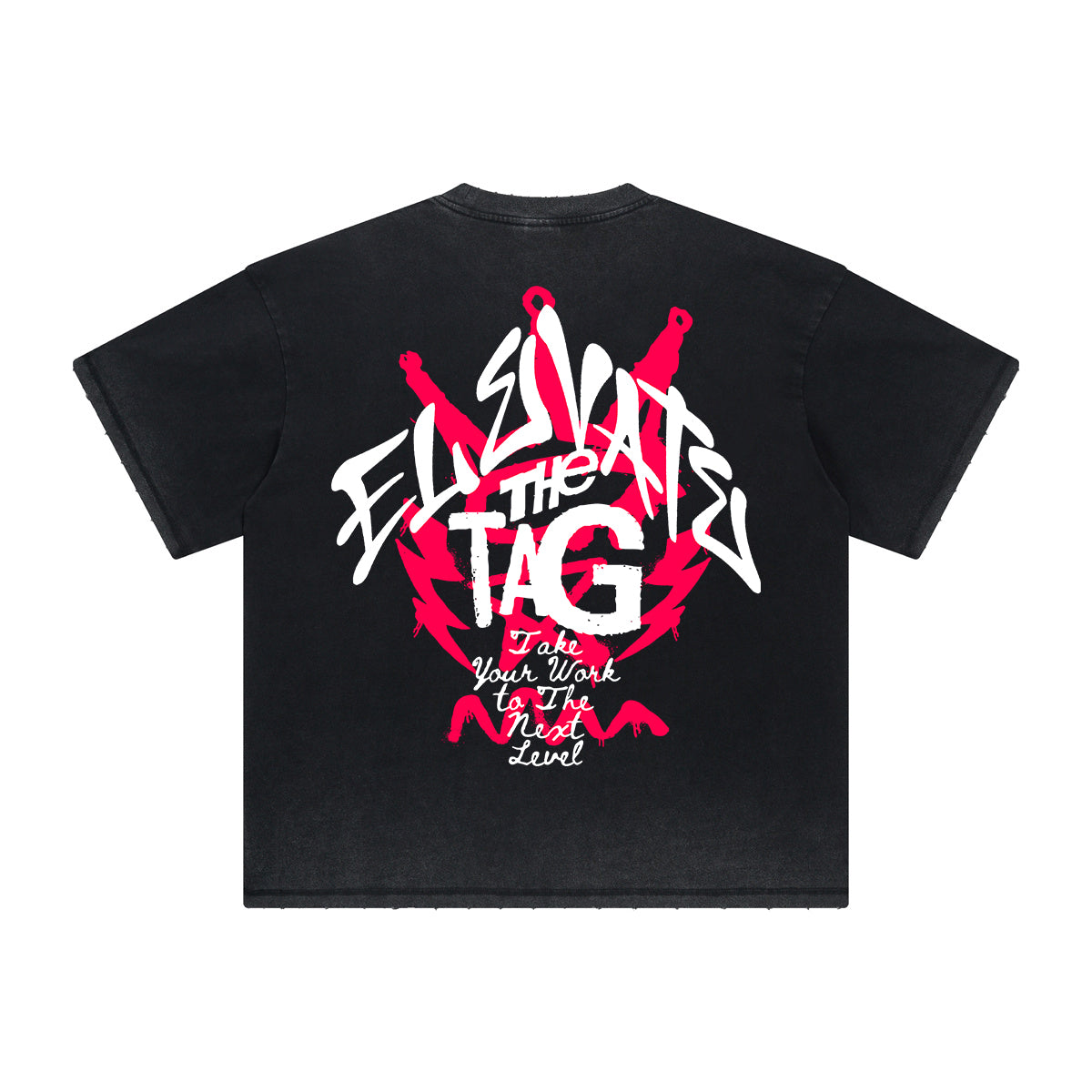 Vintage-Washed Frayed-Hem Graffiti Tee