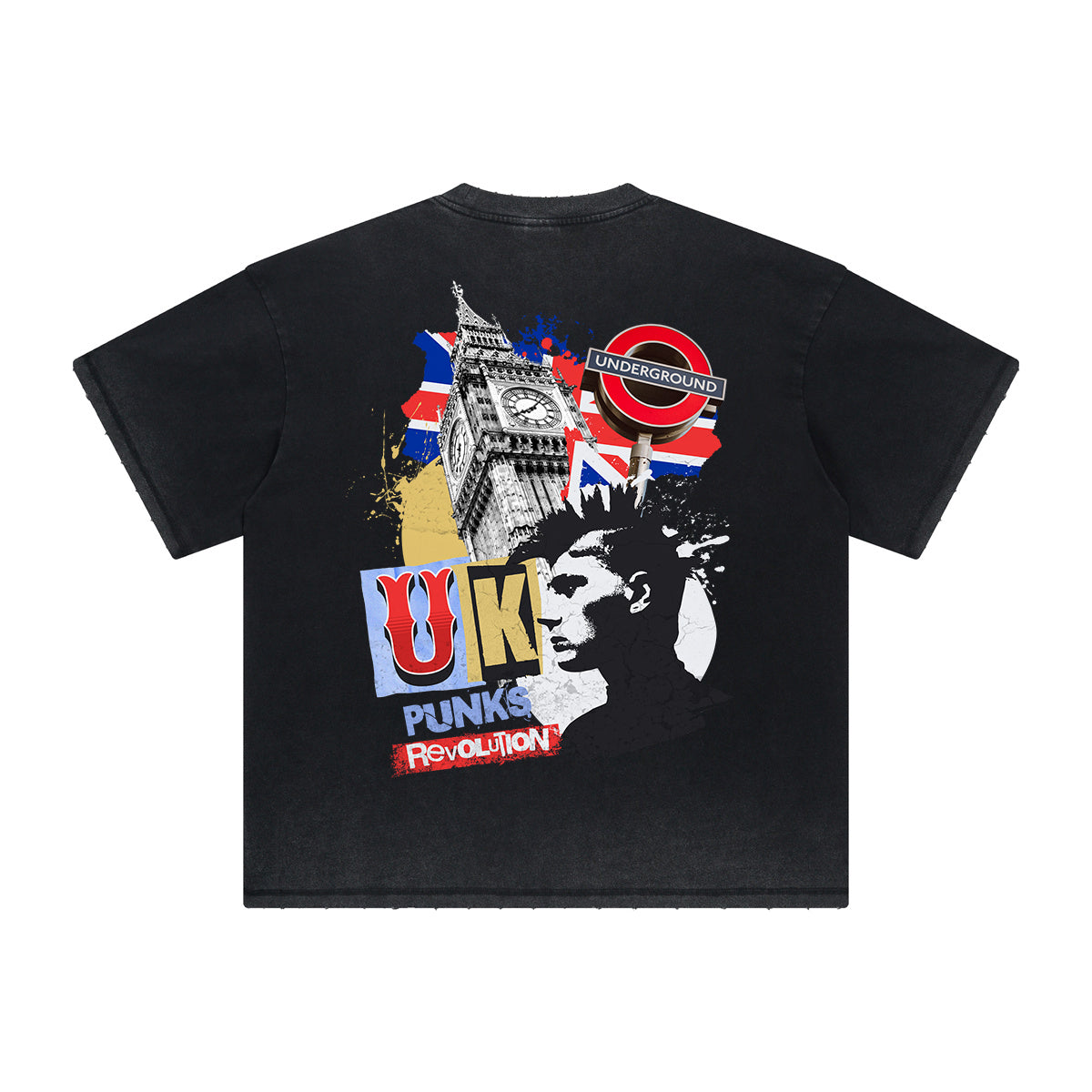 Vintage-Washed Frayed-Hem Graffiti Tee