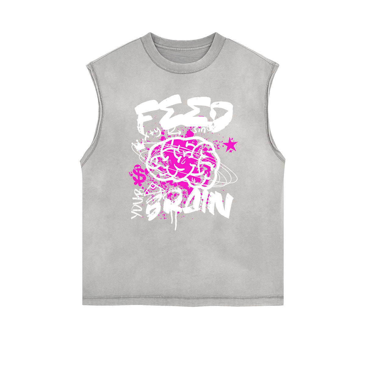 Frayed-Hem Street Art Graffiti Tank Top