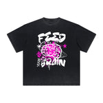 Vintage-Washed Frayed-Hem Graffiti Tee