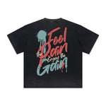 Vintage-Washed Frayed-Hem Graffiti Tee