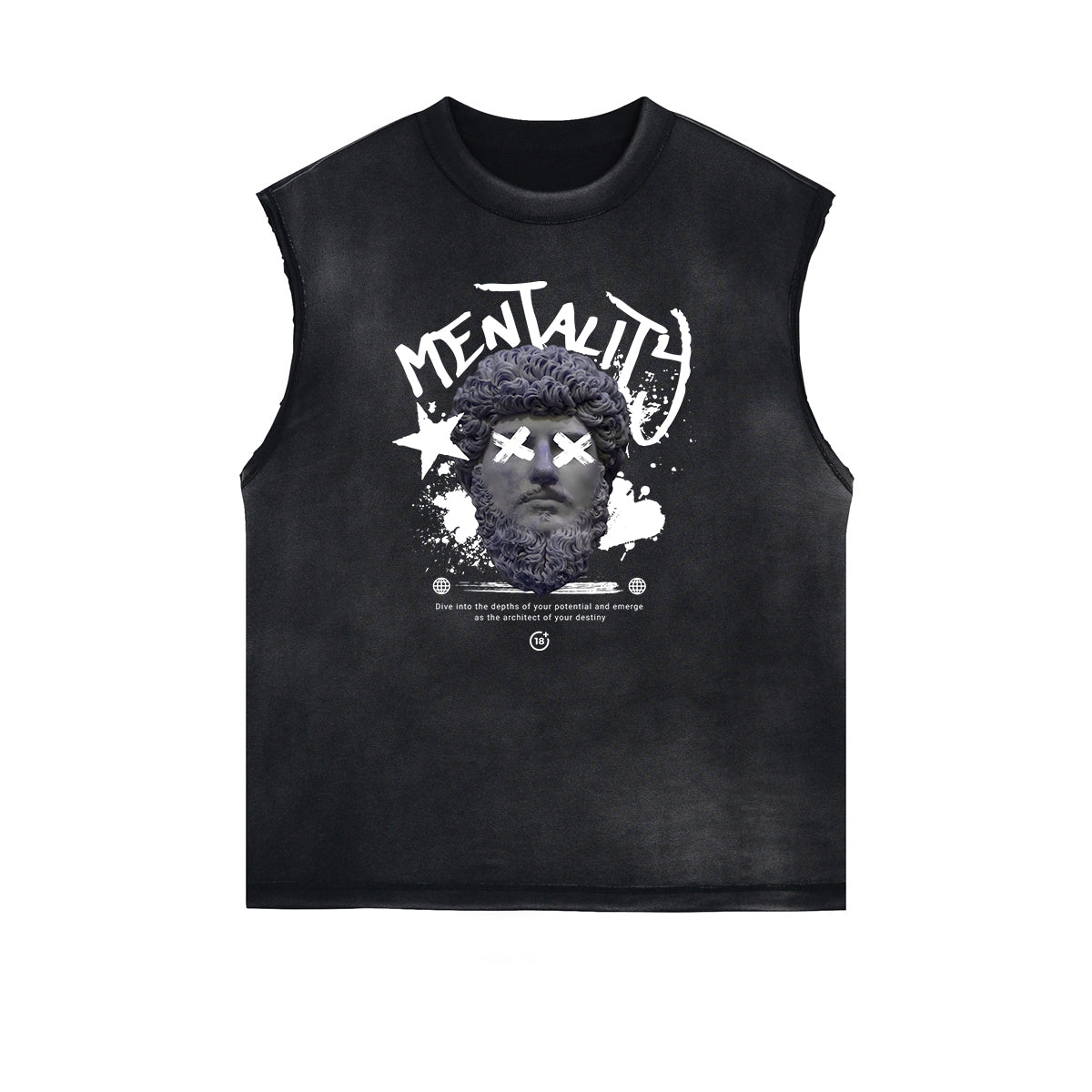 Distressed Sleeveless Abstract Graphic Tee