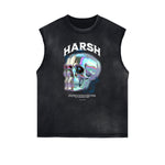 Distressed Sleeveless Abstract Graphic Tee