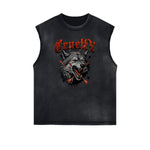 Distressed Sleeveless Abstract Graphic Tee