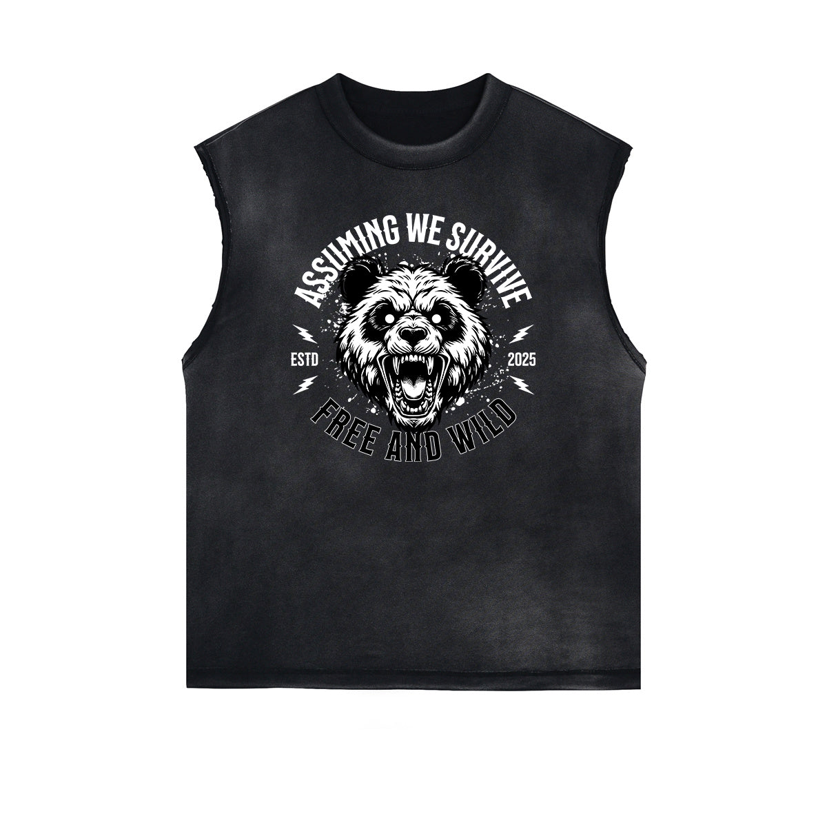 Distressed Sleeveless Guardian Pattern Tee