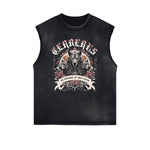 Distressed Sleeveless Guardian Pattern Tee