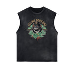 Distressed Sleeveless Guardian Pattern Tee
