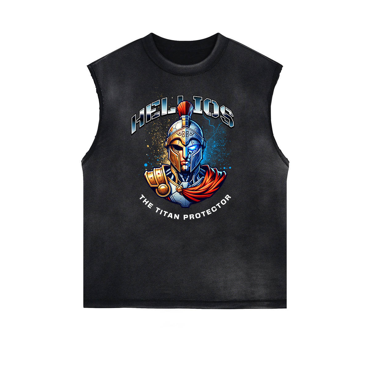 Distressed Sleeveless Guardian Pattern Tee