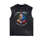 Distressed Sleeveless Guardian Pattern Tee