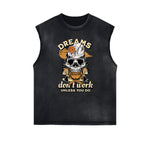 Distressed Sleeveless Guardian Pattern Tee