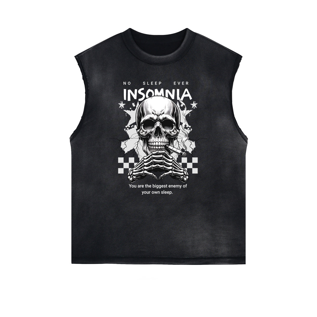 Distressed Sleeveless Guardian Pattern Tee