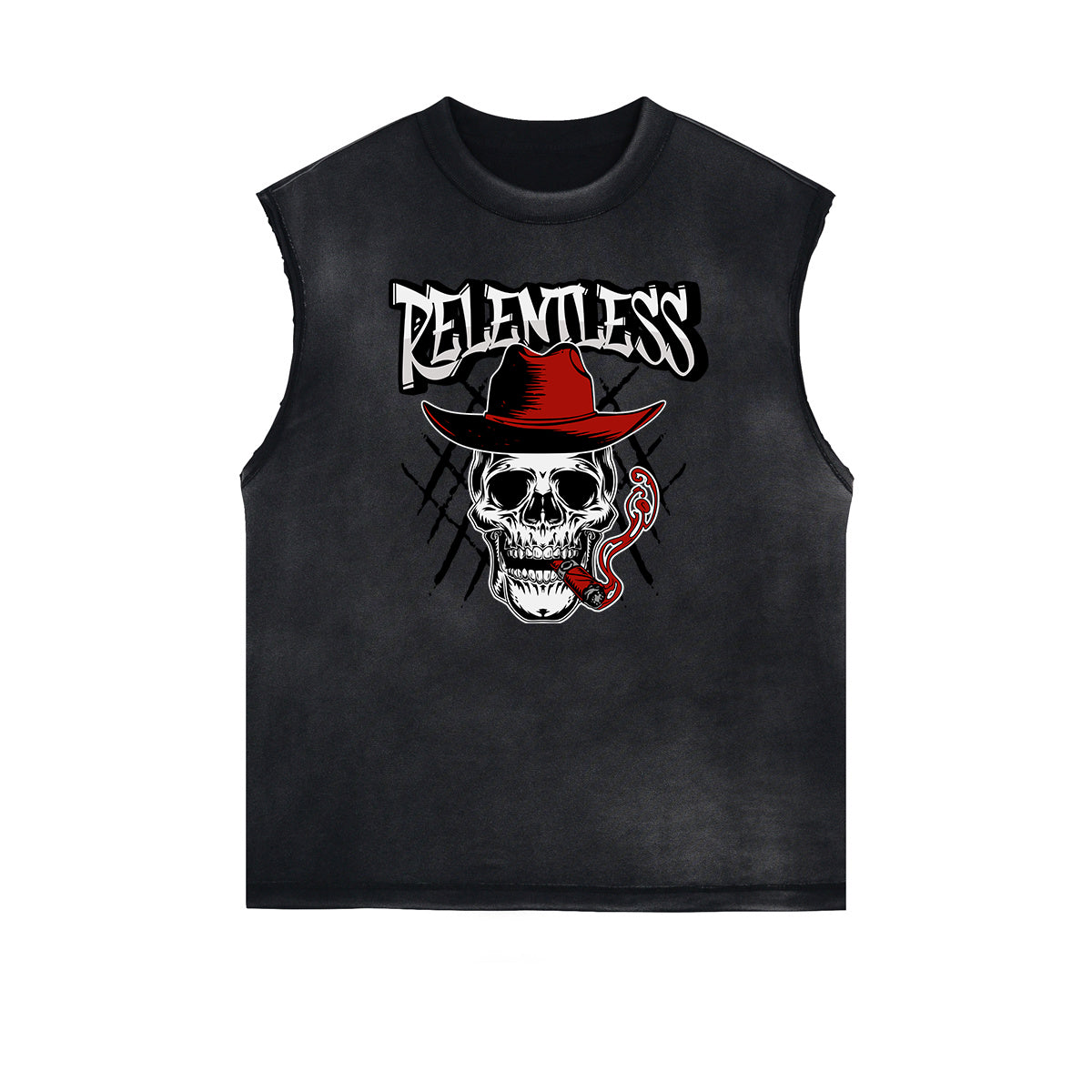 Distressed Sleeveless Guardian Pattern Tee