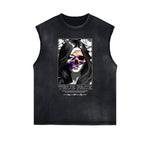 Distressed Sleeveless Mask Pattern Tee