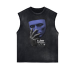 Distressed Sleeveless Mask Pattern Tee
