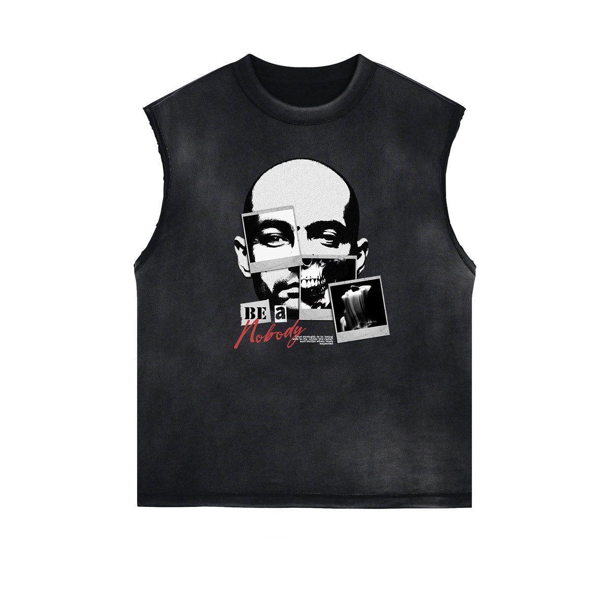 Distressed Sleeveless Mask Pattern Tee