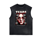 Distressed Sleeveless Mask Pattern Tee