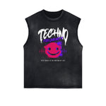 Distressed Sleeveless Mask Pattern Tee