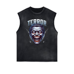 Distressed Sleeveless Mask Pattern Tee