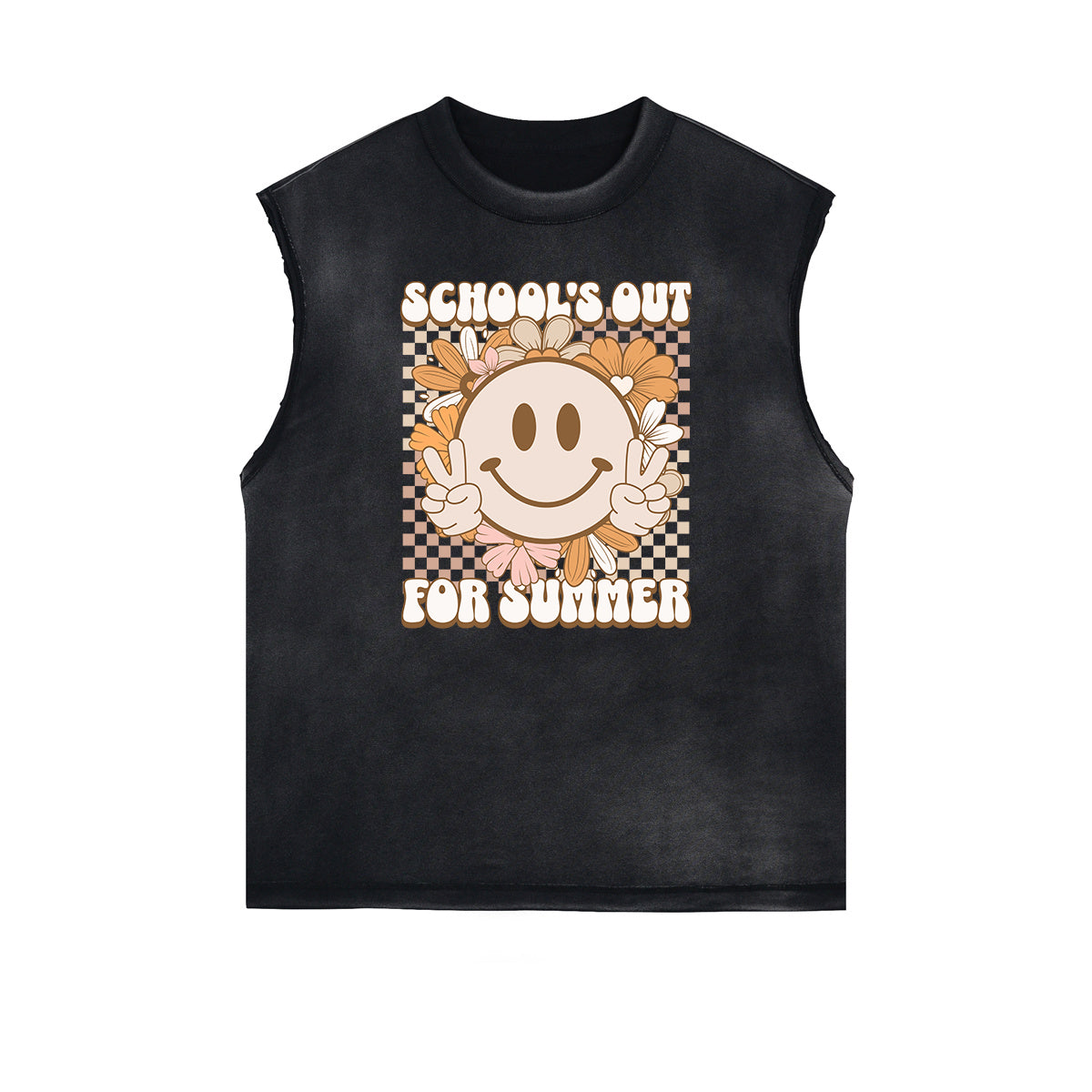 Distressed Sleeveless Mask Pattern Tee