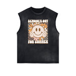 Distressed Sleeveless Mask Pattern Tee