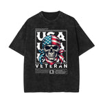 Stone Wash American Skull Pattern T Shirt