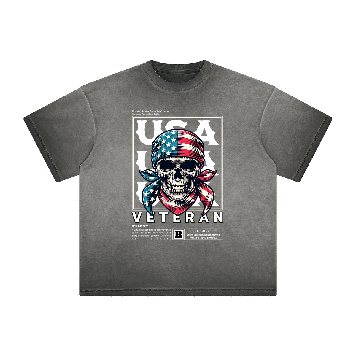 Thick Faded American Skull Graphic T Shirt