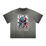 Thick Faded American Skull Graphic T Shirt