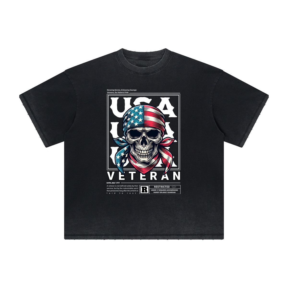 Vintage Frayed American Skull Pattern Tee