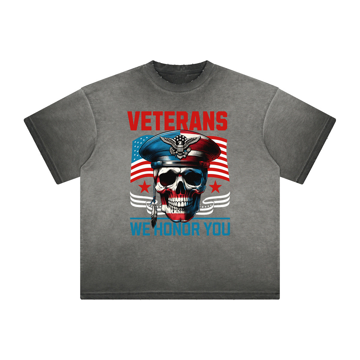 Thick Faded American Skull Graphic T Shirt