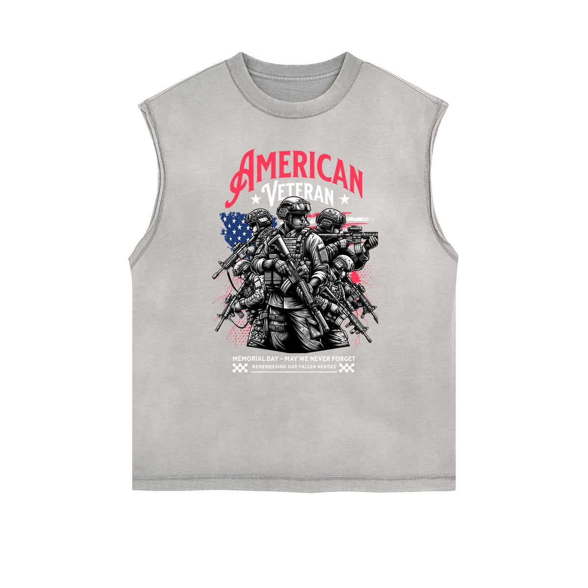 Distressed Sleeveless American Skull Pattern Tee