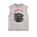 Distressed Sleeveless American Skull Pattern Tee