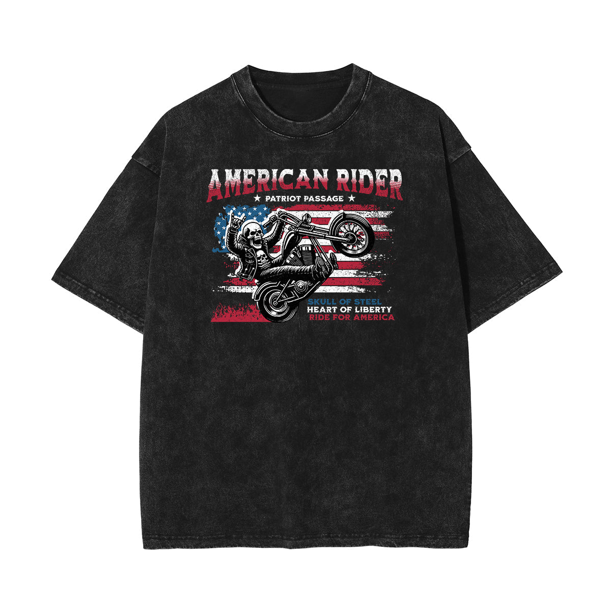 Stone Wash American Skull Pattern T Shirt