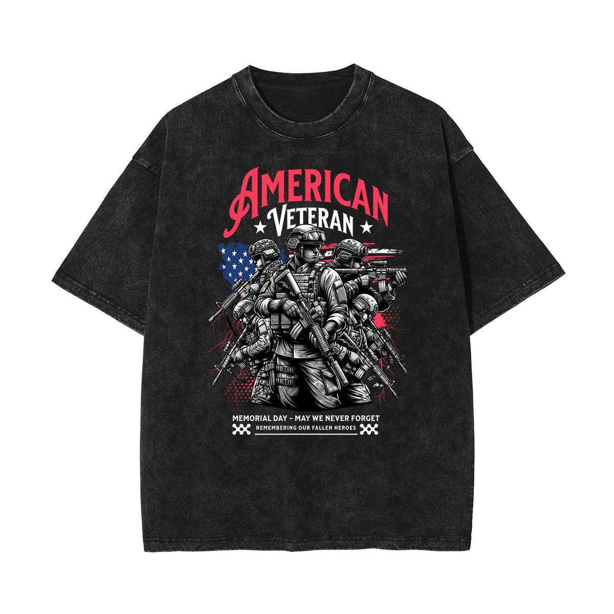 Stone Wash American Skull Pattern T Shirt