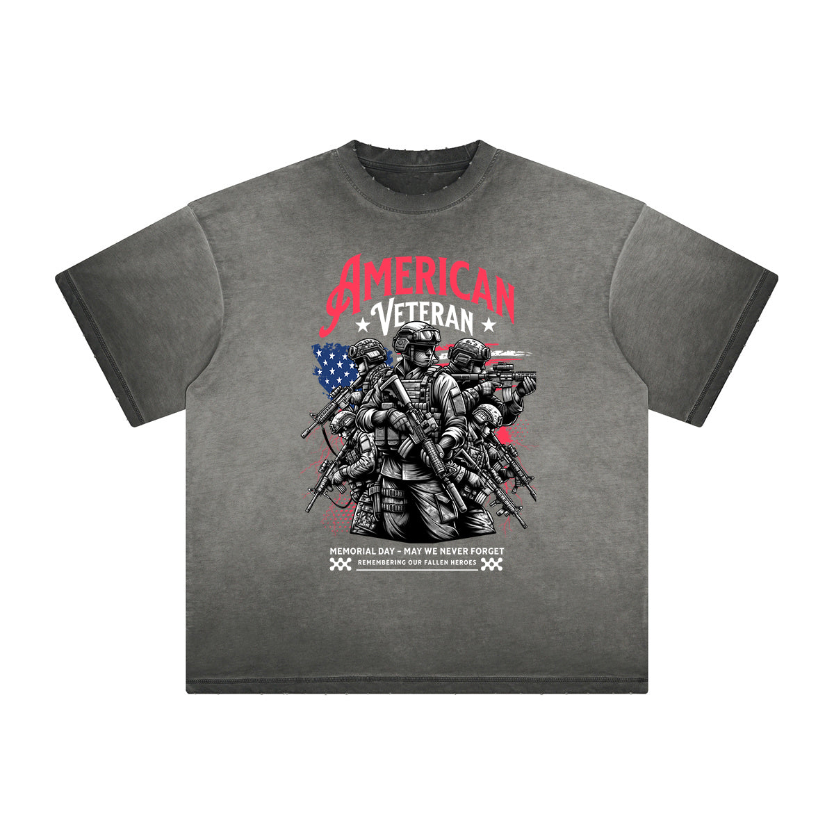 Thick Faded American Skull Graphic T Shirt