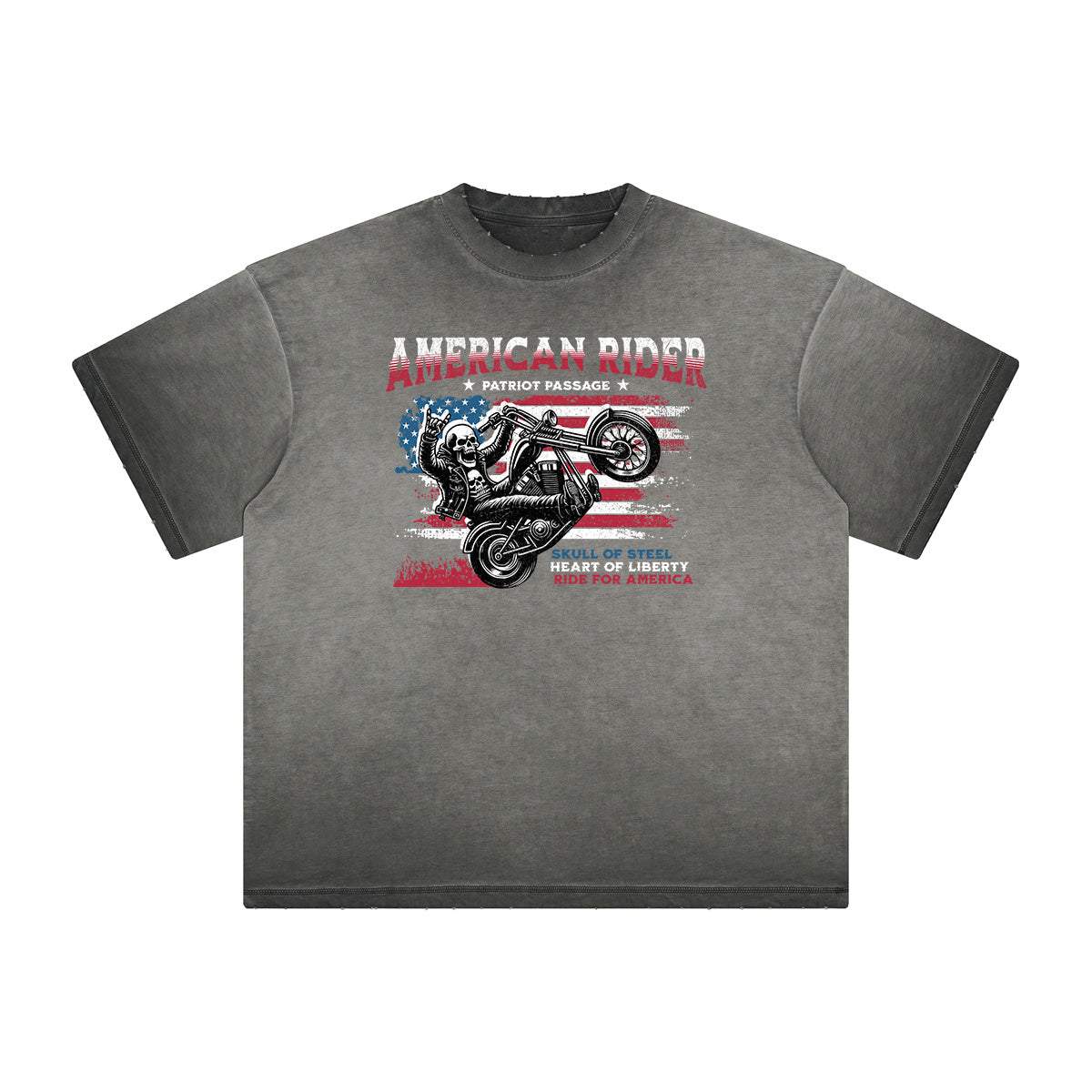 Thick Faded American Skull Graphic T Shirt