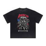 Vintage Frayed American Skull Pattern Tee
