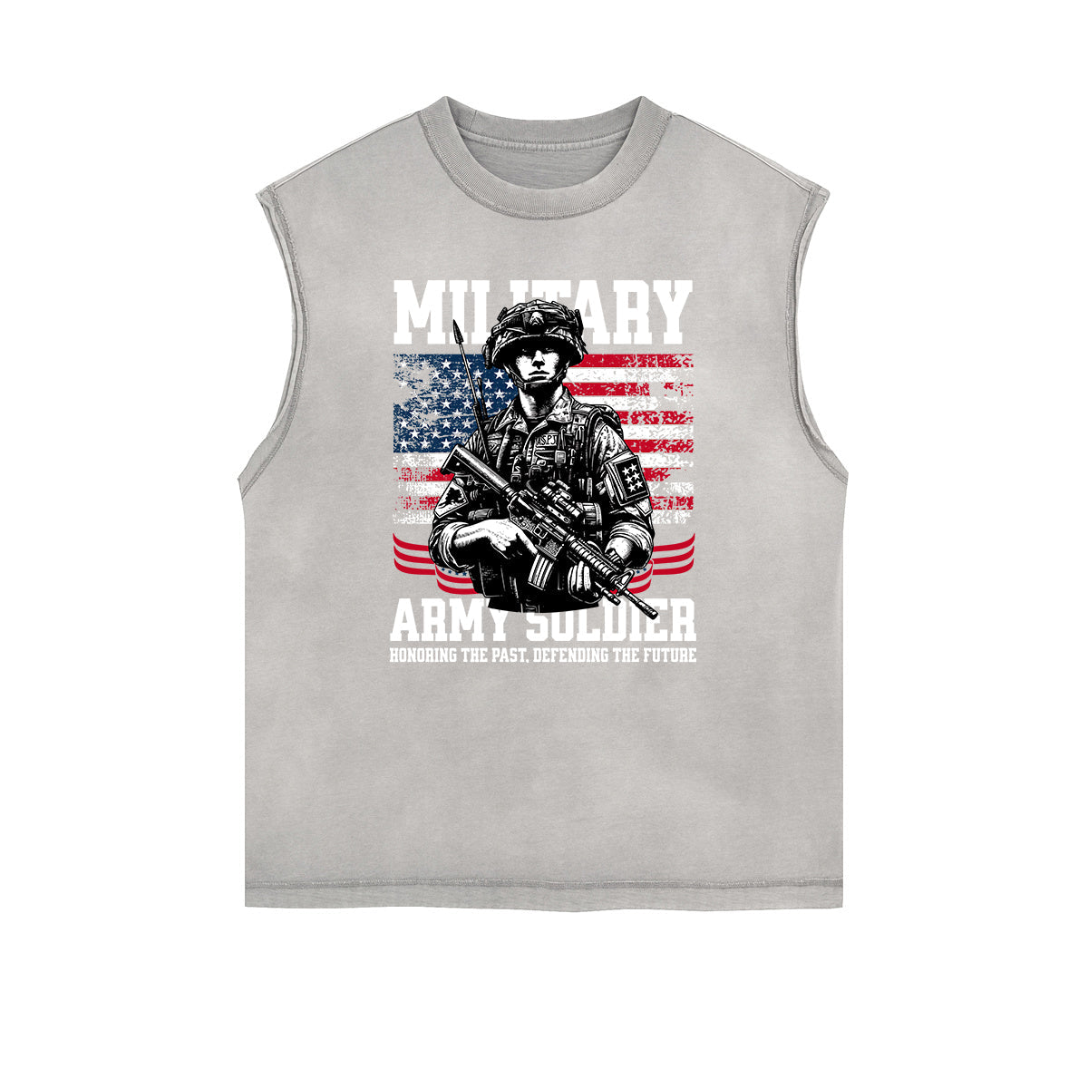 Distressed Sleeveless American Skull Pattern Tee