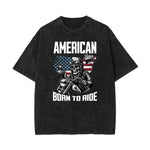 Stone Wash American Skull Pattern T Shirt