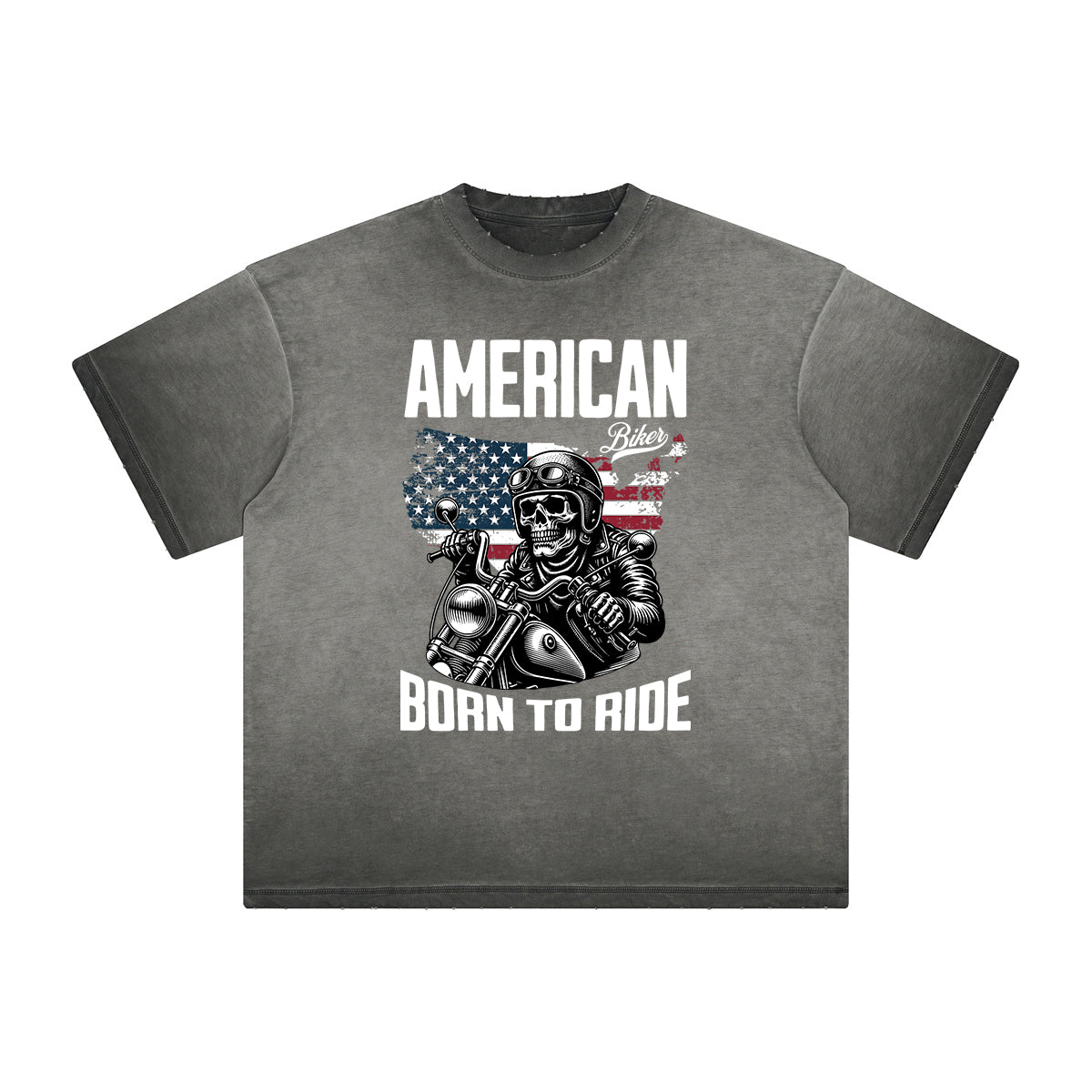 Thick Faded American Skull Graphic T Shirt