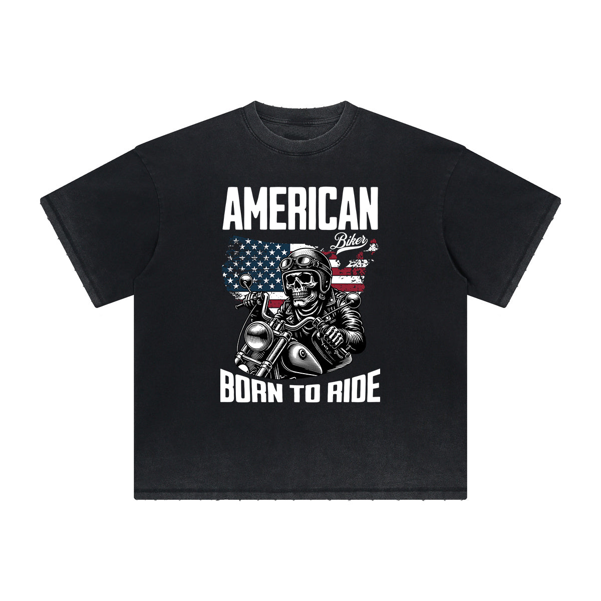 Vintage Frayed American Skull Pattern Tee