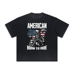 Vintage Frayed American Skull Pattern Tee