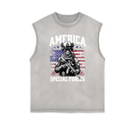 Distressed Sleeveless American Skull Pattern Tee