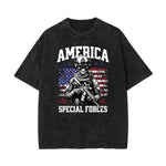 Stone Wash American Skull Pattern T Shirt