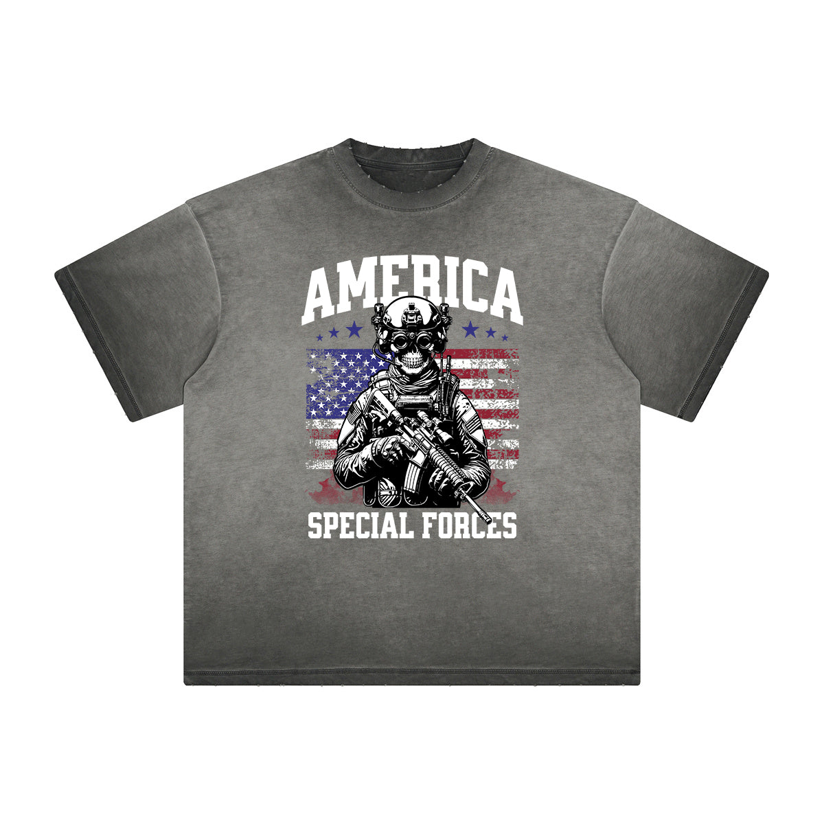 Thick Faded American Skull Graphic T Shirt
