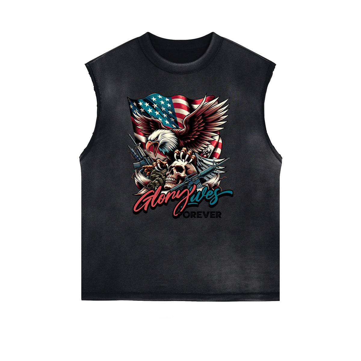 Frayed Edge American Skull Graphic Tank Top