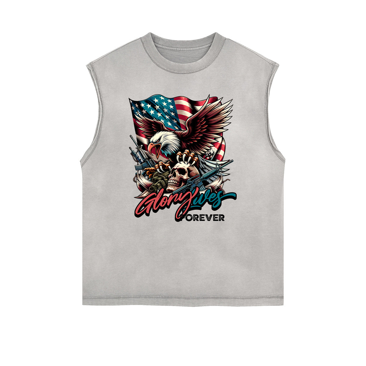 Distressed Sleeveless American Skull Pattern Tee