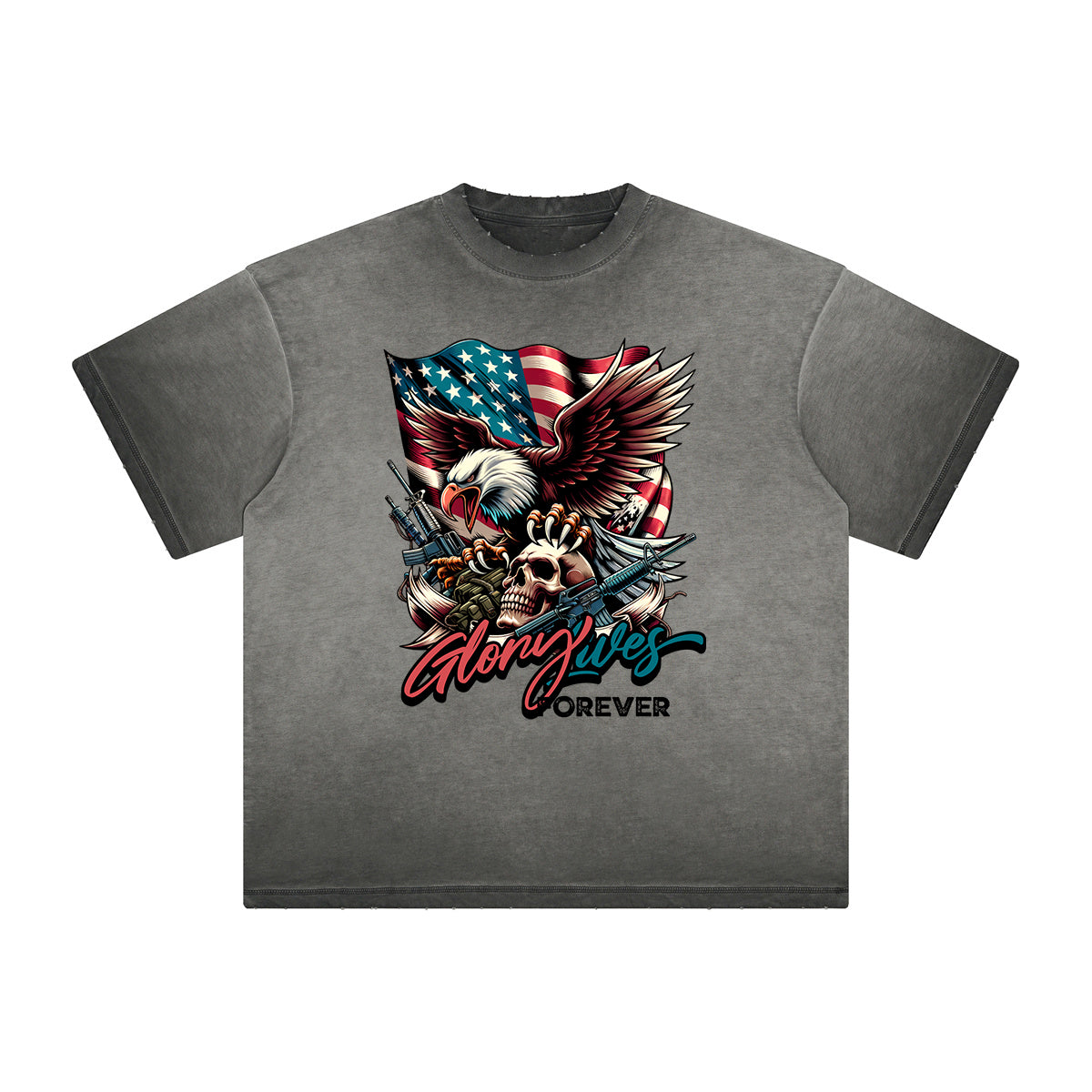 Thick Faded American Skull Graphic T Shirt