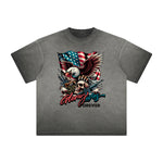 Thick Faded American Skull Graphic T Shirt